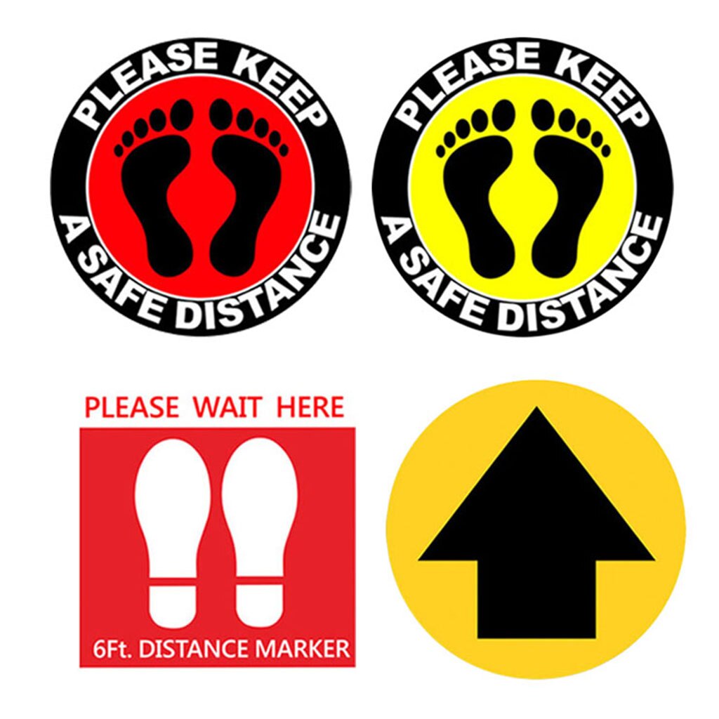 Social Distancing Floor Decal Stickers - Anti-Slip Safety Floor Sign Marker - Stand Here Keep Distance Round(5 Pack)