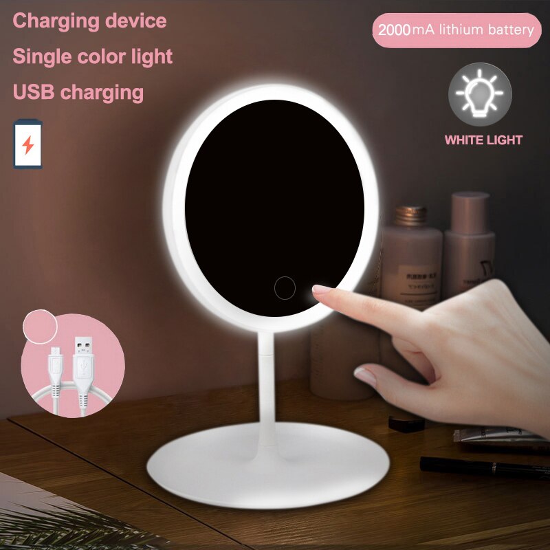 Makeup mirror with led mirrors 5 times magnifier standing mirror touch screen vanity mirror With lights desk cosmetic mirrors: White B Style