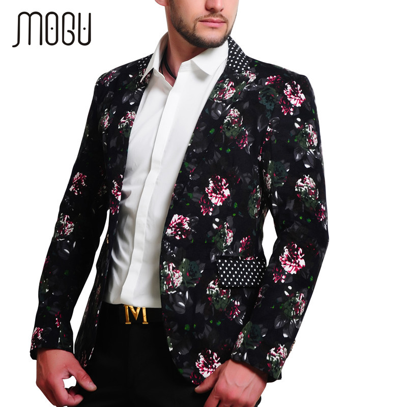 PLYHUNY Mens Floral Blazer 100% Cotton Flower Print Blazers For Men Large Size Slim Fit Blazer Men Costume Homme Men Blazer