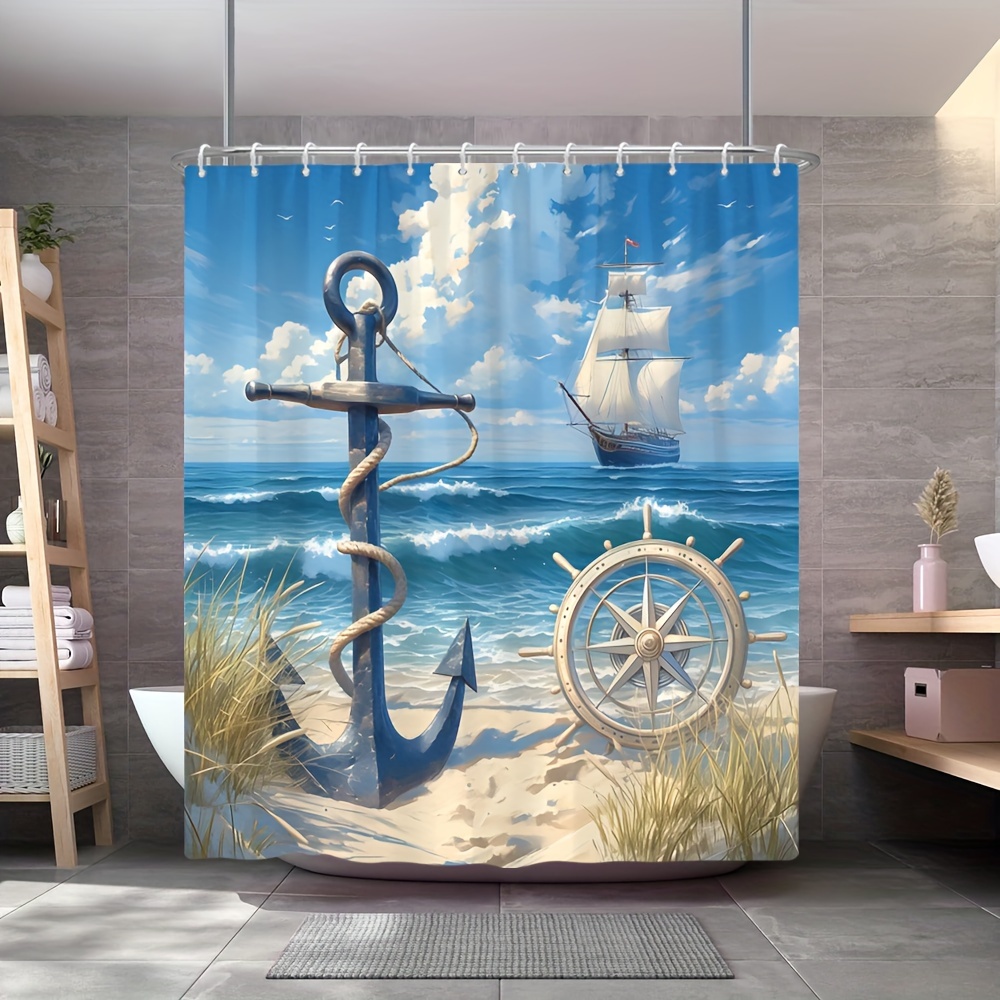 "Seaside nautisch douchegordijn" - kustbaddecor, perfect voor degenen die van oceaan houden en zeil-geïnspireerde ontwerpen"