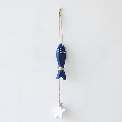 Nautical Beach Wooden Fish Starfish Home Wall Decor Mediterranean Bathroom Wall Decorative Hanging Ornament: Dark Blue-Fish