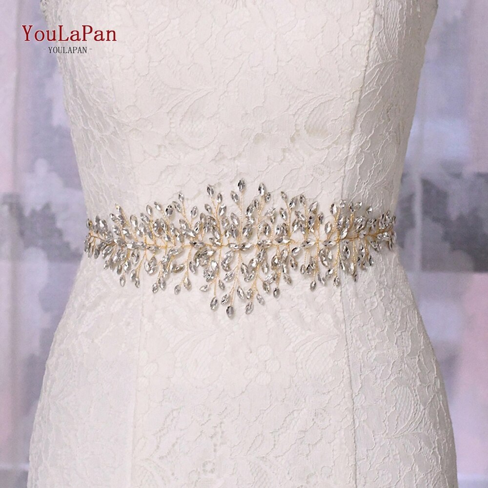YouLaPan SH237-G złoty pas ślubny z kryształ górski moda koralik pas cienki szarfa pasek zachodnie pasy aplikacja ślubna szarfa pasek