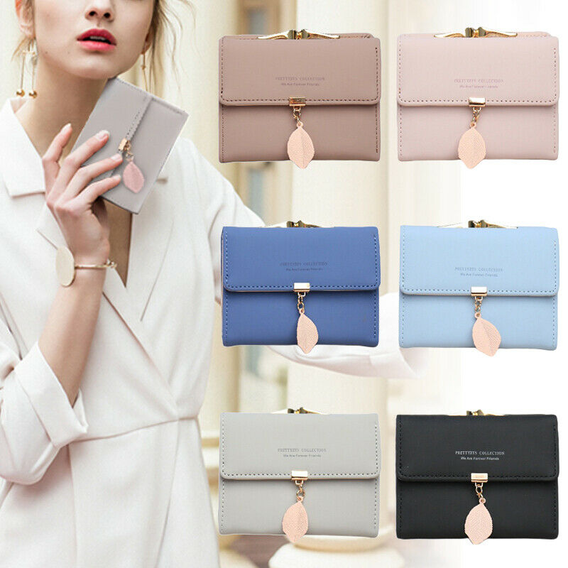 Women's Short Wallet PU Leather Leaf Tassel Clutch Portable ID Credit Card Holder purse
