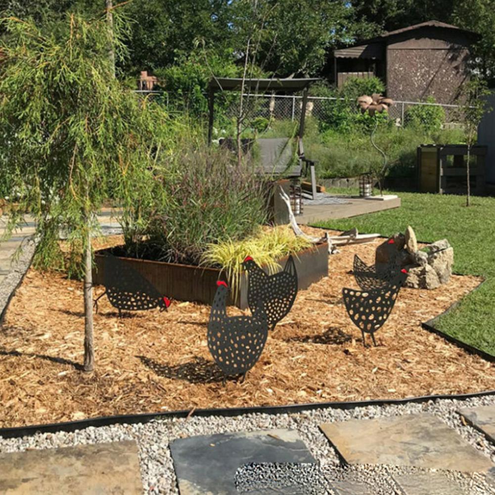 Metal Chicken Yard Art Silhouette Stake For Garden Country Yard Art Rooster Decoration