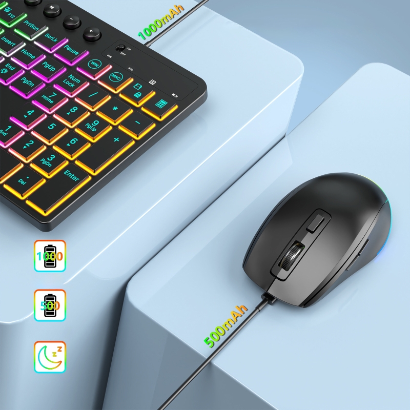 2,4 G kabelloses Tastatur-Maus-Set mit Tablet-Halter, RGB-Beleuchtung, ergonomische, energiesparende, leise Tastatur für Unternehmen und Büro