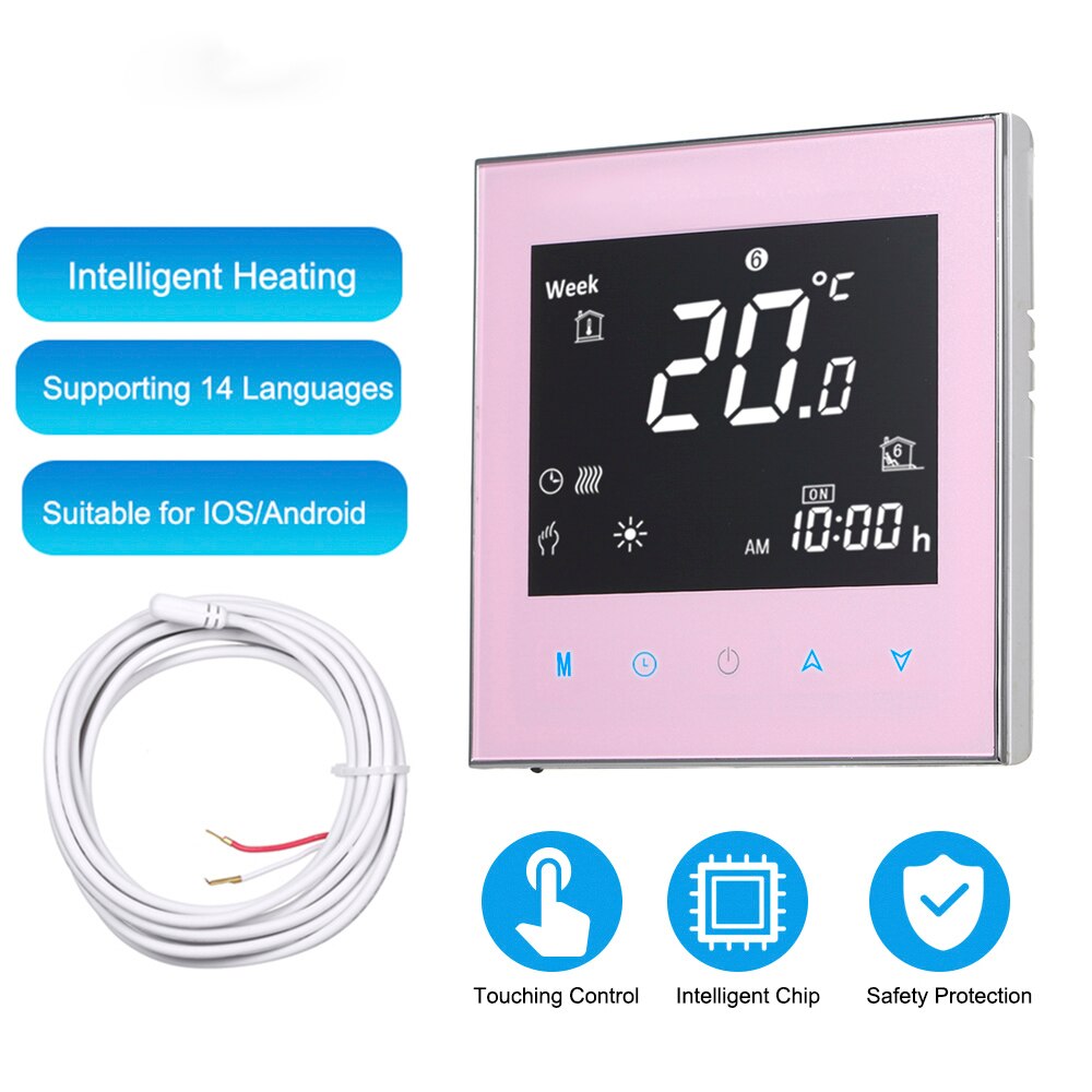 Thermostats Digital Water/Gas Boiler Heating Thermostat WiFi Voice Control Touch screen Home Room Temperature Controller GB: GB pink no wifi