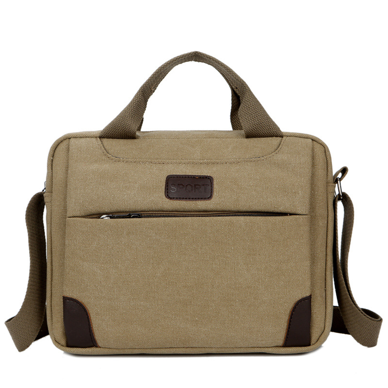 Men's Handbag Simple Business Shoulder Messenger Bag Casual Vintage Canvas Briefcase: Khaki