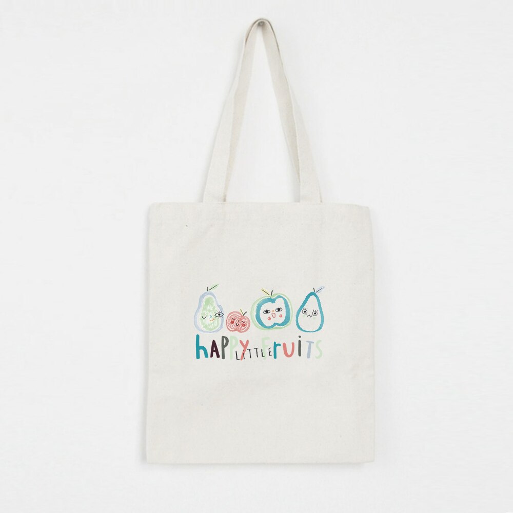 Bolso grande de hombro de lona para mujer, bolsa de compras femenina de tela de algodón con estampado de frutas, bolso de playa reutilizable Ins: A129WHITE