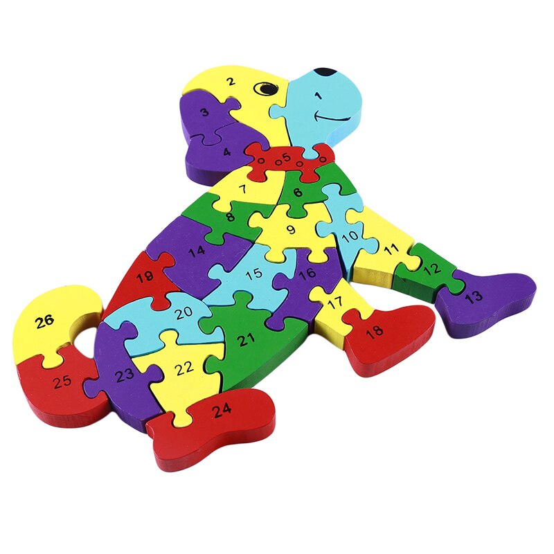 Baby Houten Puzzel Speelgoed Gebouw Kinderen Cognitie Zitten Hond Alfabet Puzzel Montage Digitale Puzzel 3d Speelgoed Kids