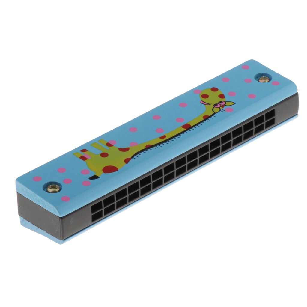 Armónicas pintadas de madera para niños, minijuguete de doble fila con patrón de jirafa