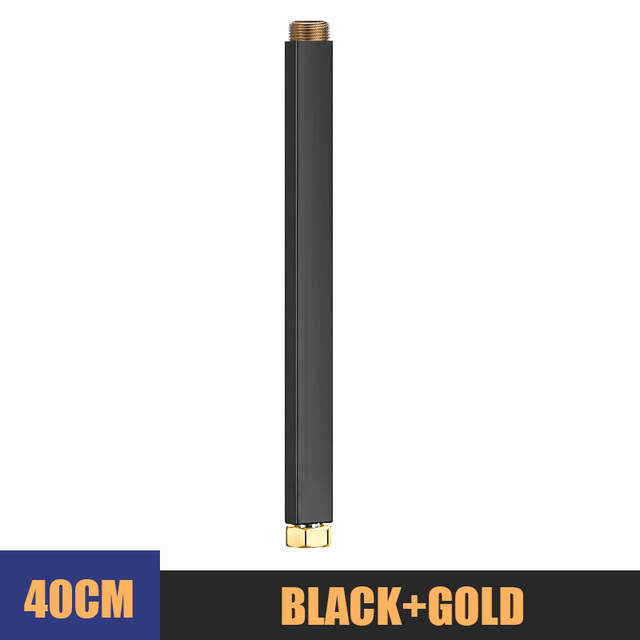 40CM Shower Extension Rod Bathroom Extra Extend Long Square Tube Bar Shower Faucet Set Black White Chrome Gold Bath System Pipe: Black Gold