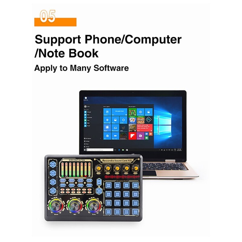 1Set Leef Microfoon Geluidskaart Mixer Sound Board Usb Externe Unpowered Opname 16 Soorten Sfeer Geluiden