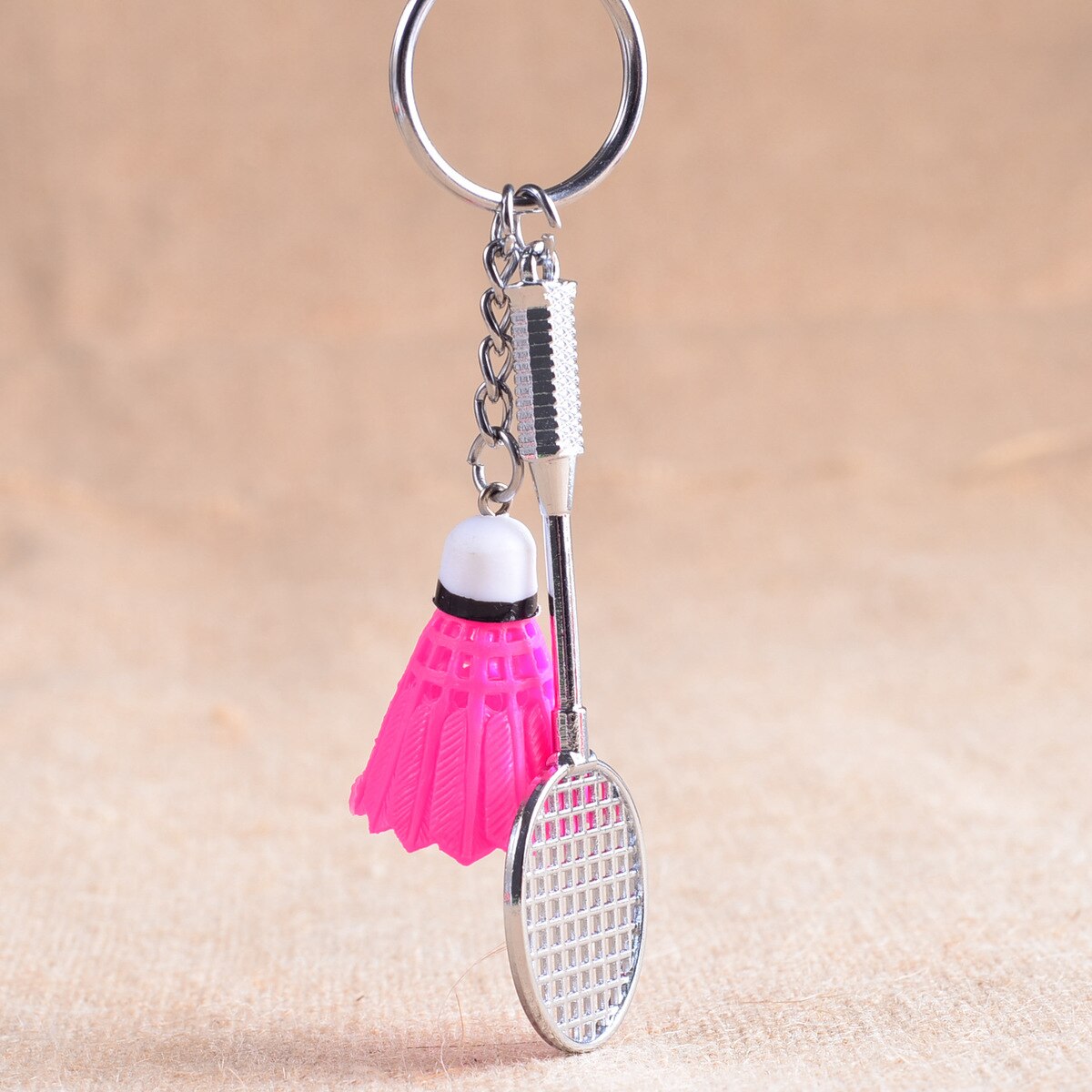 Mini Metal Badminton Racket Key Ring Souvenir Cute Badminton Racquet Ball Key-chain Sports Chain 5 Colors L753OLE: Red