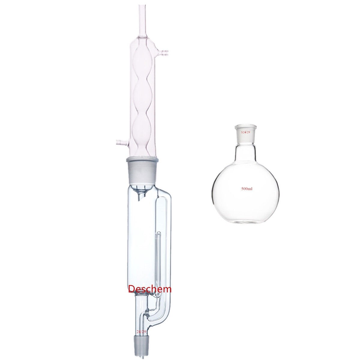 500ml 24/29 Lab Glass Soxhlet Extractor Body W/Allihn Condenser,Include 1 Flask