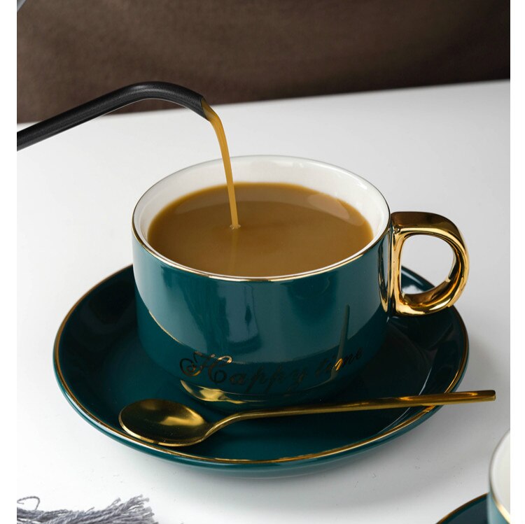 Simple Ceramic Cup Coffee Modern Gold Rim Light Luxury Turkish Coffee Cups with Spoon Tazas De Cafe Home Garden BE50CP