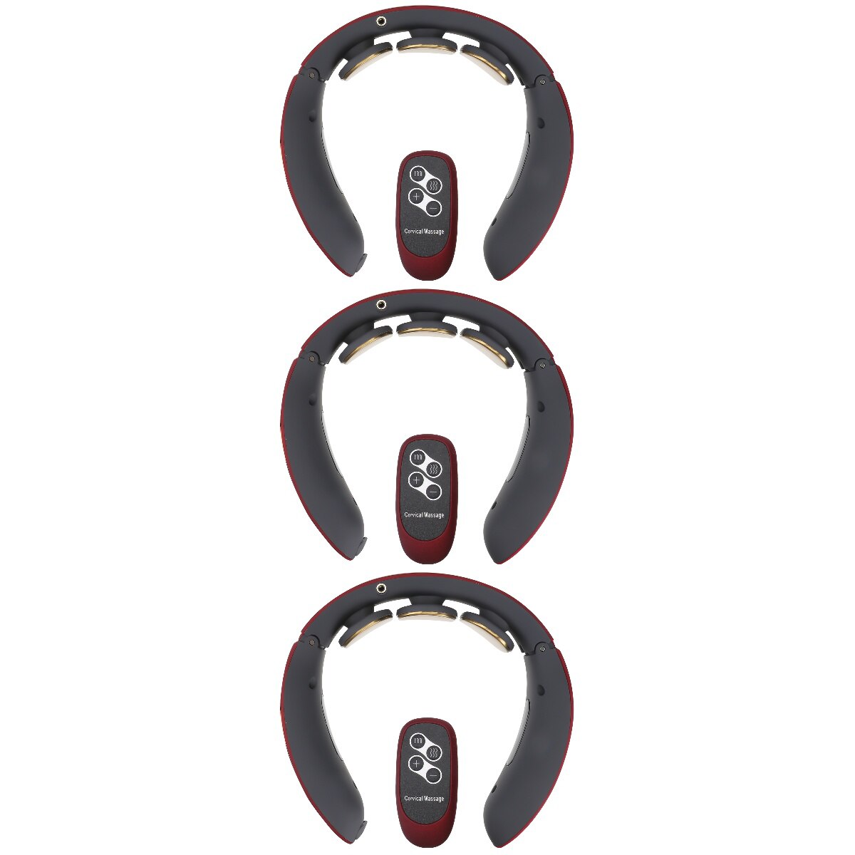 3pcs Cervical Vertebra Massager Pulse Physiotherapy Instrument Wireless Instrument Neck Massager (Red, with Telecontrol): Default Title