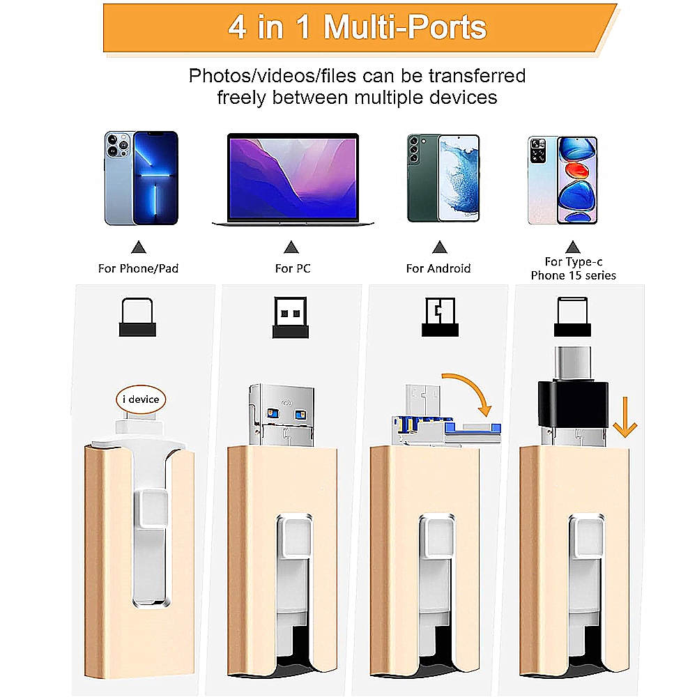 Telefon usb 3.0 256gb 32g usb flash-stasjon 4 in 1 for iphone ipad android telefon ekstern lagring 128gb 64gb minnepinne usb-pinne
