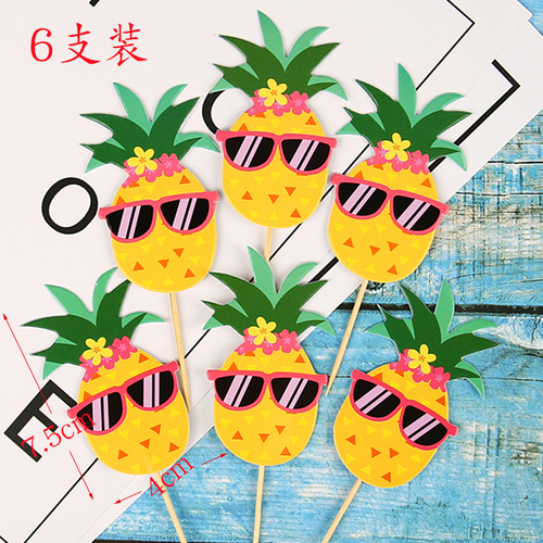 Décoration de gâteau d&#39;été pour anniversaire Tropical hawaïen, flamand rose, ananas, Toucan, Aloha, lettre, Cupcake, fête de mariage: 6pcs Pineapple