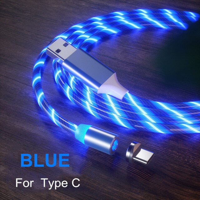 Câble USB Micro et LED de Type C, 1M, lumière aux couleurs vives, Charge rapide, pour iPhone 11, 12 Pro Max, 6S, 7, 8 Plus, X, XR, XS: Blue for Type C