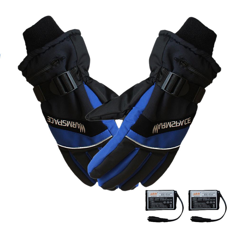 1 par vinter usb håndvarmer elektriske termiske handsker vandtætte opvarmede handsker batteridrevet til motorcykel skihandsker: Os stik lsize blå