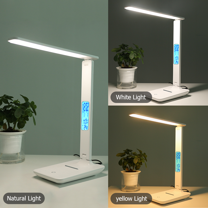 LAOPAO LED lampe de bureau de Table QI charge sans fil avec calendrier température réveil protection des yeux lampe de lecture lampe de table