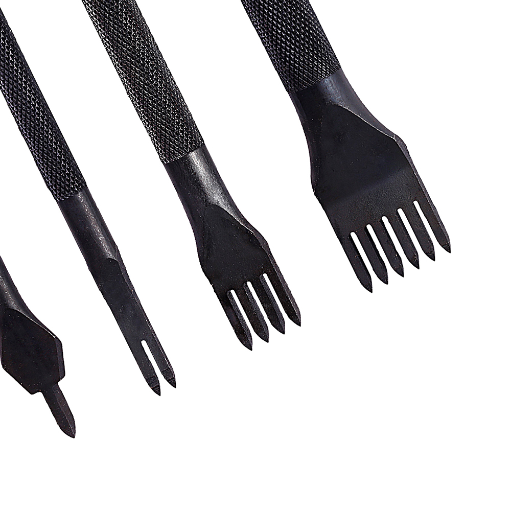 LMDZ Black Steel 3mm 4mm 1/2/4/6 Prong Inch Chisel Leather Craft Tools Hole Punch Lacing Stitching Perforate Leather