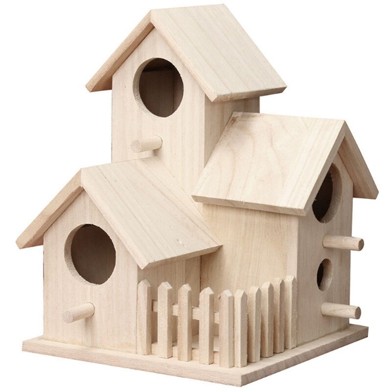 Wood Birds Nest Box DIY Breeding Parrot Cockatiels Swallows Nest Outdoors Roof Wooden Bird House Hanging Decor
