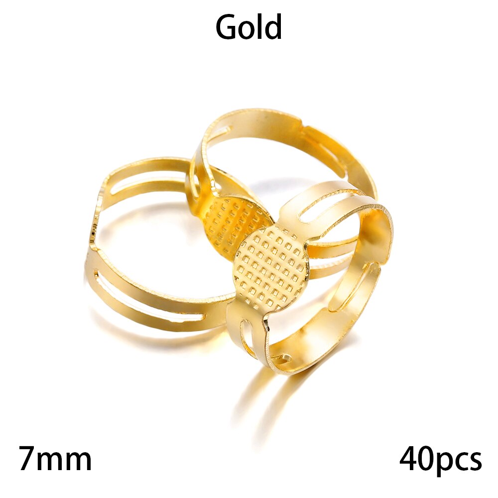 20-40 sztuk/partia 7-10mm Metal regulowany puste pierścienie ustawienie dla DIY ręcznie pierścień tworzenia biżuterii znalezienie akcesoria: 7mm Gold