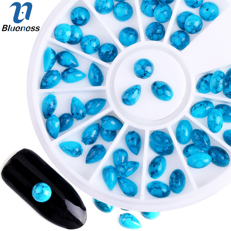 Blauwheid Turquoise Waterdruppels Acryl Boren 3D Nail Art Decoraties Glitter Steentjes Sieraden Accessoires ZP140