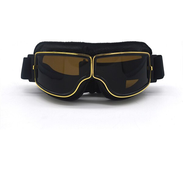 Mooreaxe Motorcycle Vintage Goggles Pilot Motorbike Scooter Biker Retro Glasses Jet Helmet Goggles For Harley Helmet: Gold Smoke Lens