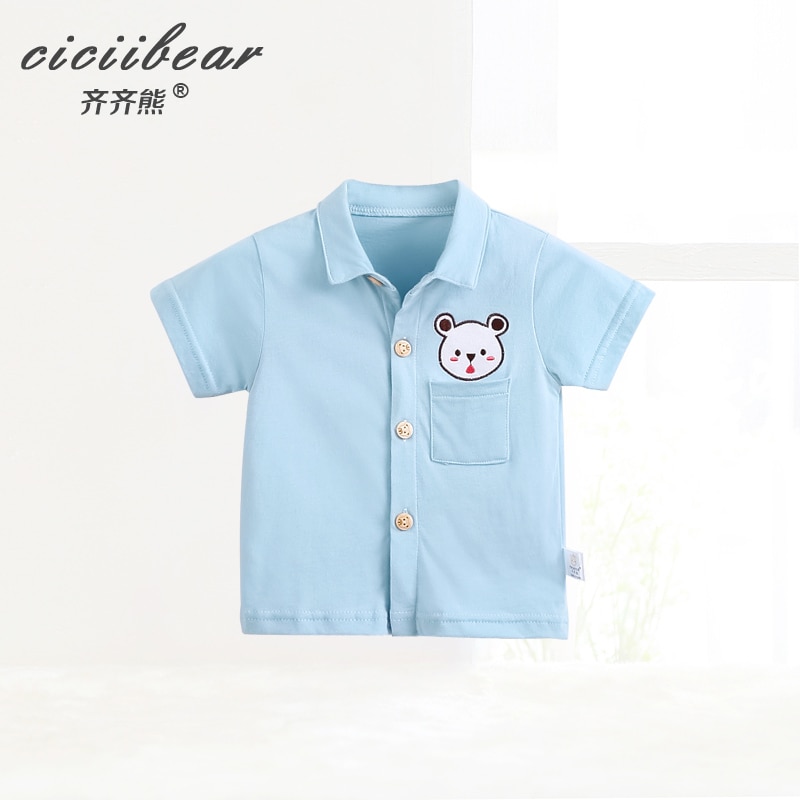 ciciibear baby clothes boys girls short-sleeved shirt summer baby clothes cartoon lapel striped shirt