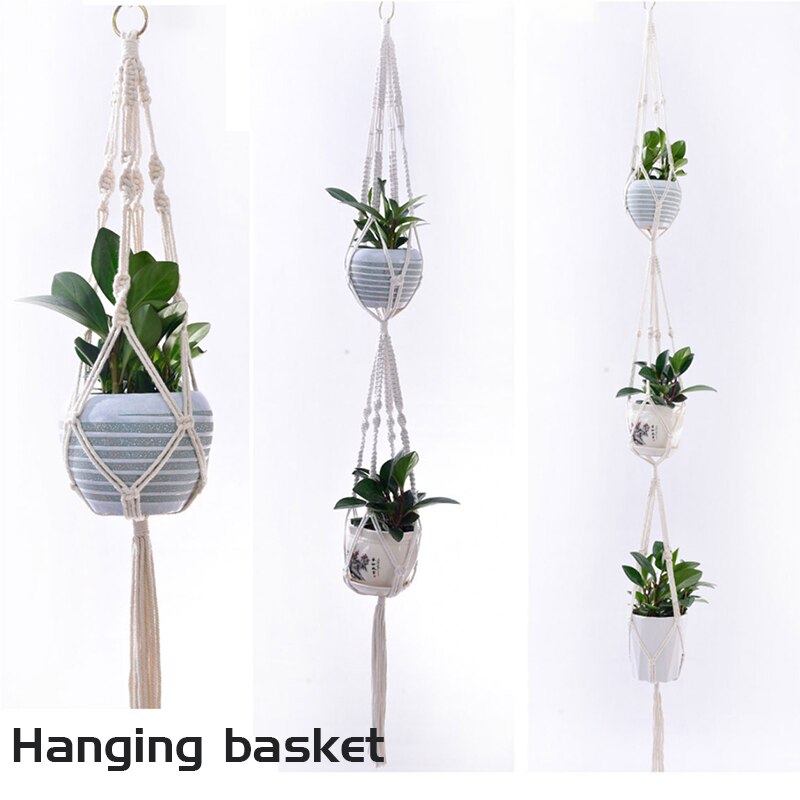Opknoping Mand Geknoopt Macrame Plant Hanger Cottonflower Mand Lifting Touw Opknoping Mand Bloempot Houder Balkon Tuin Decoratie