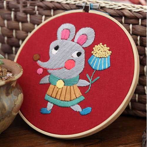 Cartoon Animal Embroidery Kit with Bamboo Hoop DIY Needlework Cross Stitch Handmade Kit for Beginner Sewing Art Home Decor: 6