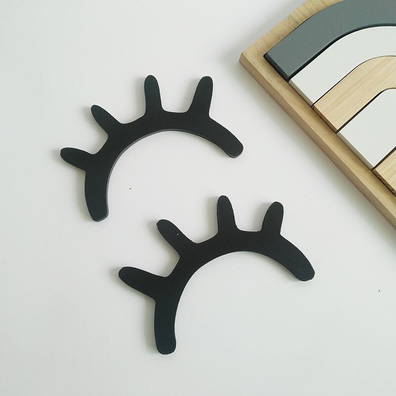 2 stk træ 3d søde øjne øjenvippe mønster wallsticker gør-det-selv børneværelse stue dekoration baby børnehave vægkunst: Sort