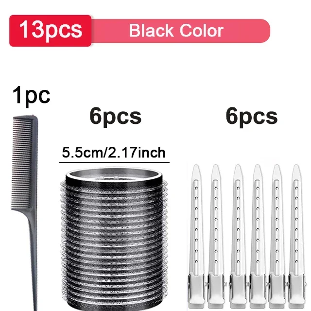 Bigoudis auto-agrippants noirs, pas de chaleur, boucles sans chaleur, frange, crochet auto-adhésif, outils de coiffure bricolage, volume, 13 pièces: green