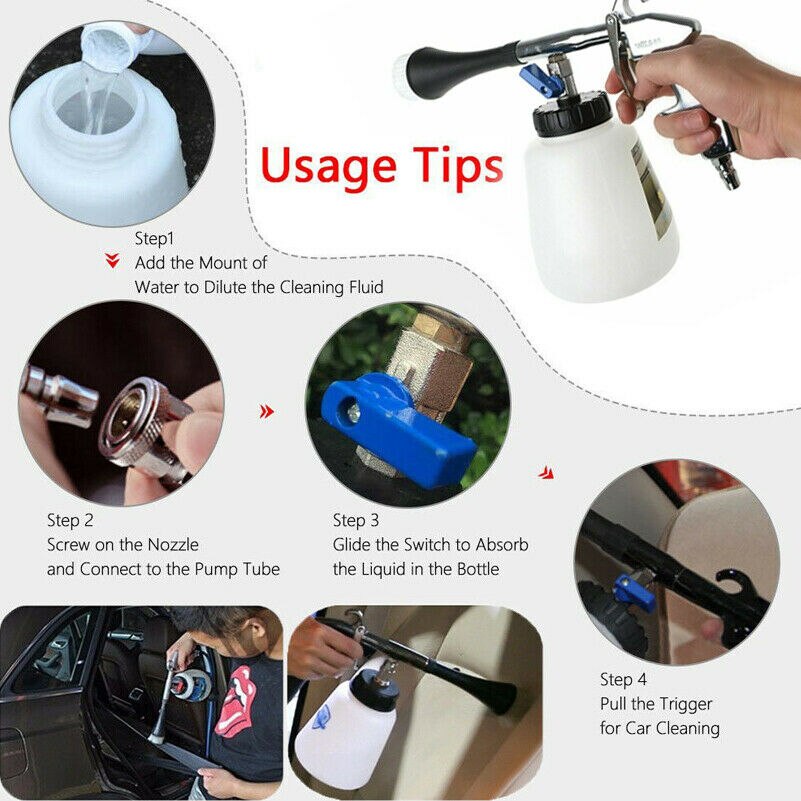 Bilvaskemaskin bilinteriør dyprensende maskinpistol med høytrykksbørste