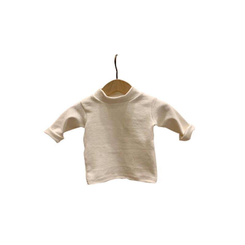 Forår og efterår baby t-shirts basisshirt baby ren farve bomuld halvhøj krave lange ærmer alt-matchende top: Elsker