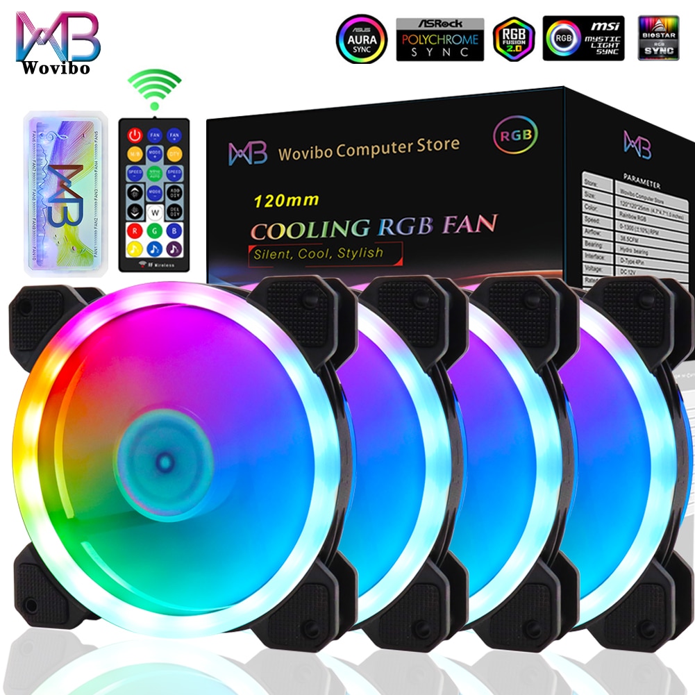 Wovibo-Ventilador RGB de 120mm, enfriador silencioso Argb, Pc, ordenador, 6 pines, 12cm, placa base, sincronización Aura