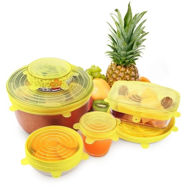 6 Pcs/Set Zero-Waste Reusable Food And Container Lids LC001: Yellow
