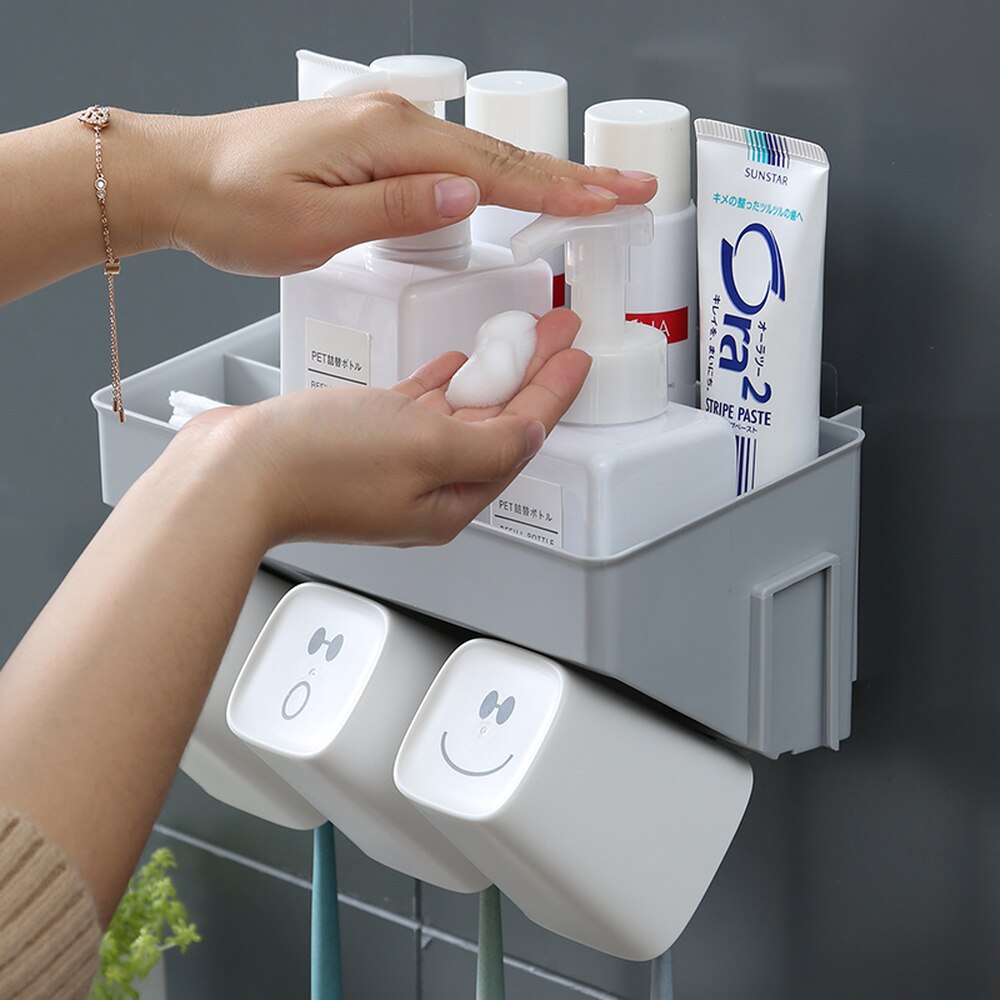 Badkamer Tandenborstel Beker Rack Muur Opknoping wc Mond Cup Set Gratis Punch Eenvoudige Borstel bekerhouder wx7170925