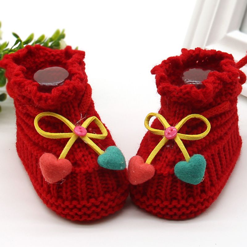 0-6M Knit Baby Schoenen Baby Haak Fleece Laarzen Strik Peuter Meisje Jongen Wol Crib Schoenen Winter Warm booties: 6