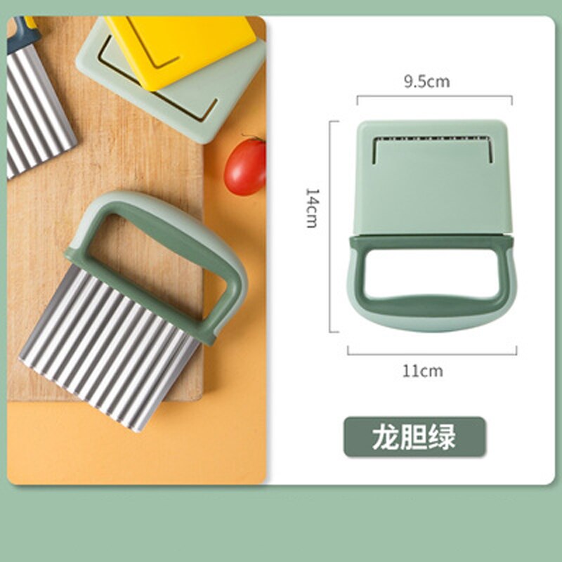 OYOREFD Stainless Steel Potato Cutter French Fry Cutters Multi-function Kitchen Fancy Potato Wavy Knife Kitchen Gadgets: Green