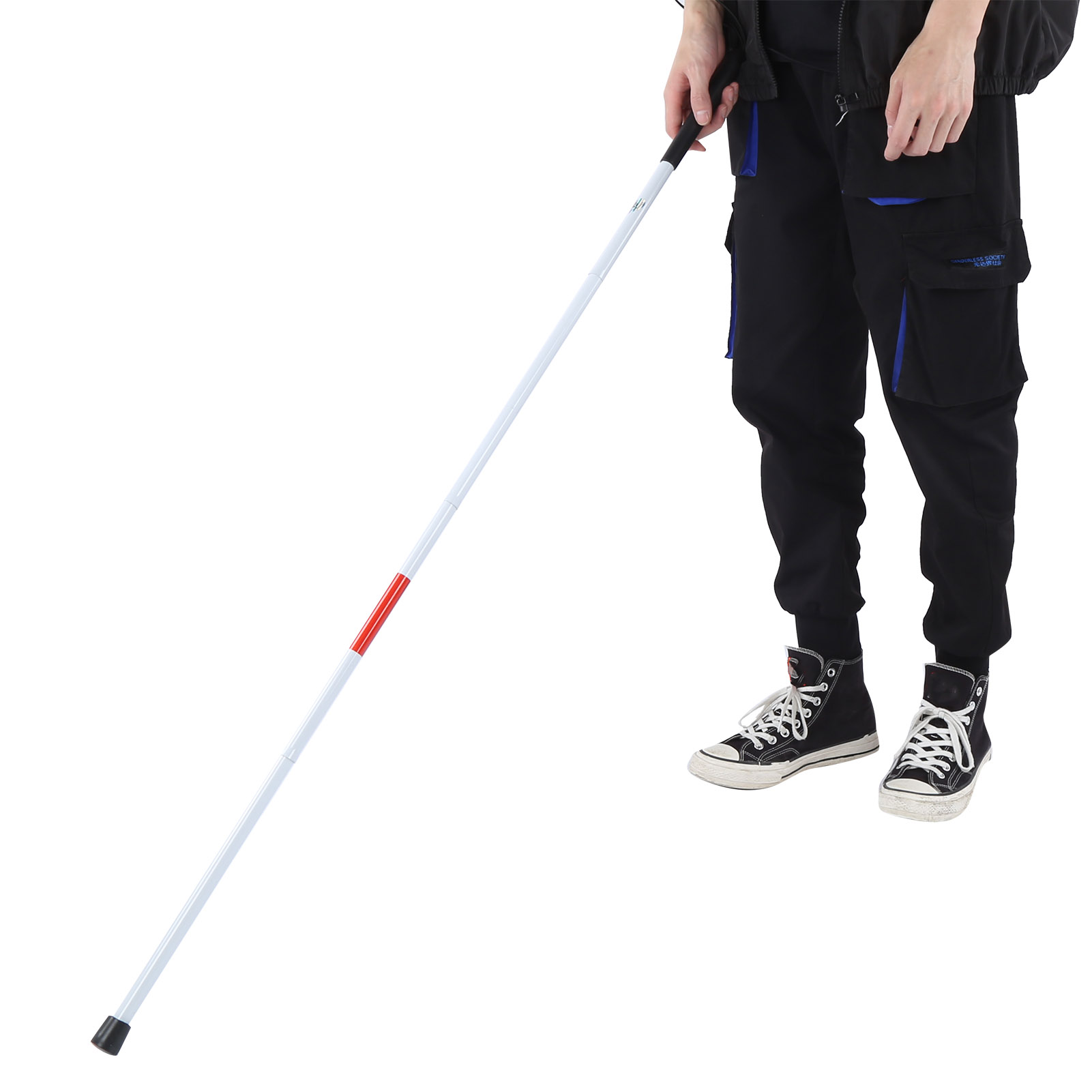 Blind Cane Stick for Visual Impaired Foldable Cane Collapsible Reflective White and Red Walking Stick for Blind Visual Impaired