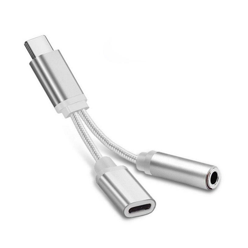 Cables adaptadores de teléfono inteligente para Android, Conector de carga de Audio de 3,5mm, adaptador de auriculares, divisor Aux para Huawei, Samsung y Xiaomi: Silver