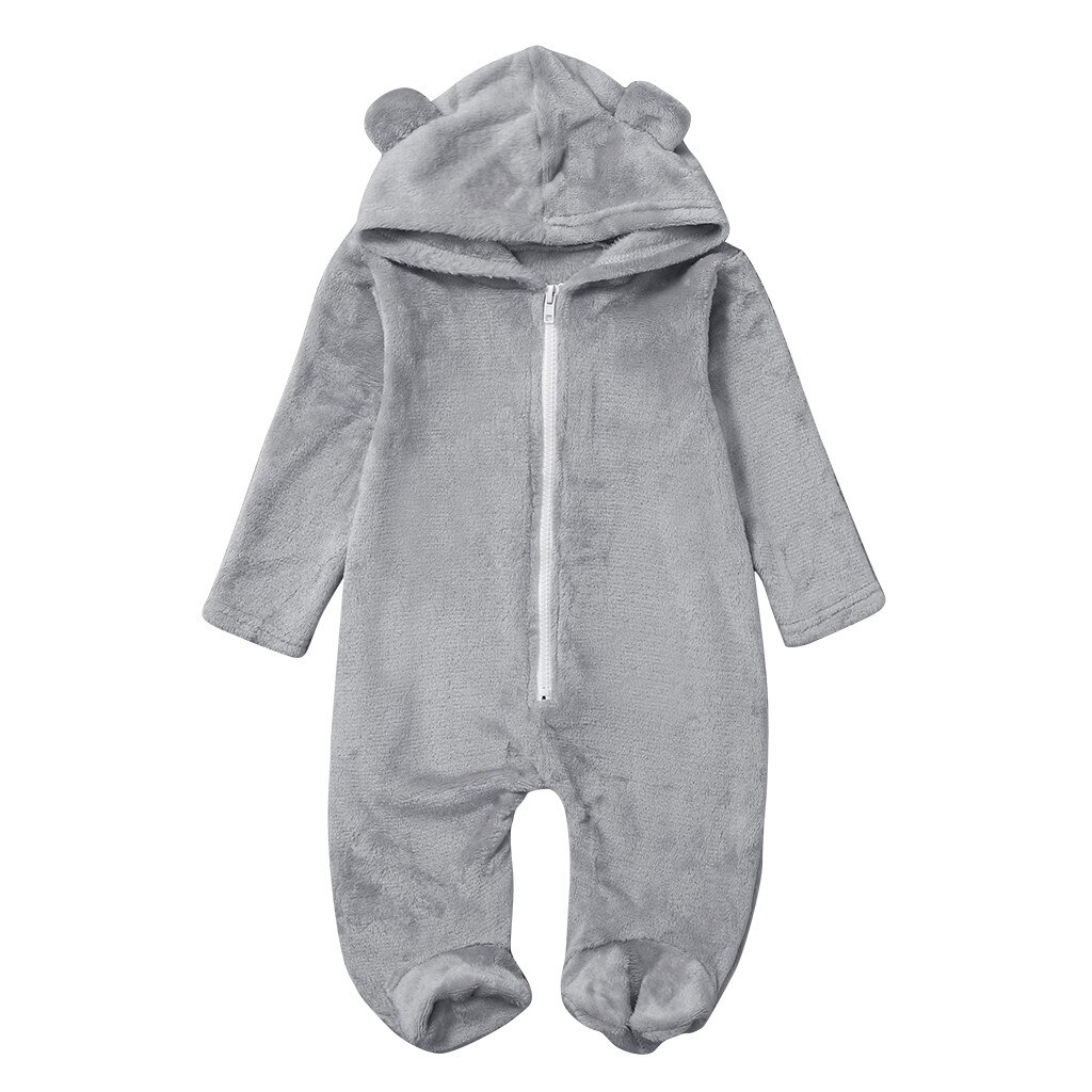 0-2 Y Pasgeboren Baby Jongen Meisje Winter Fleece Jumpsuit Hooded Romper Warme Jas Uitloper: Gray / 70