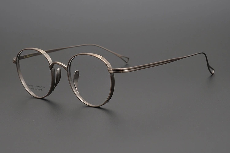 Japanse Handgemaakte Pure Titanium Brilmontuur KMN113 Retro Ovale Ronde Mannen Brillen Vrouwen Bijziendheid Lezen Brillen Frames Óculos: Brown