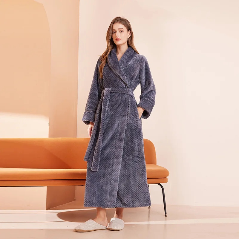 Winter Large Size Bebe Velvet Long Bathrobe Women Hotel Beauty Salon Casual Nightgown Comfortable Home Clothes