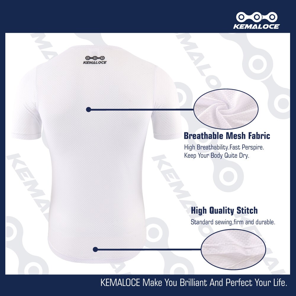 Kemaloce radsport-funktionsunterhemd, kurzärmelig, atmungsaktives Gittergewebe-gewebe, weiß, schwarz