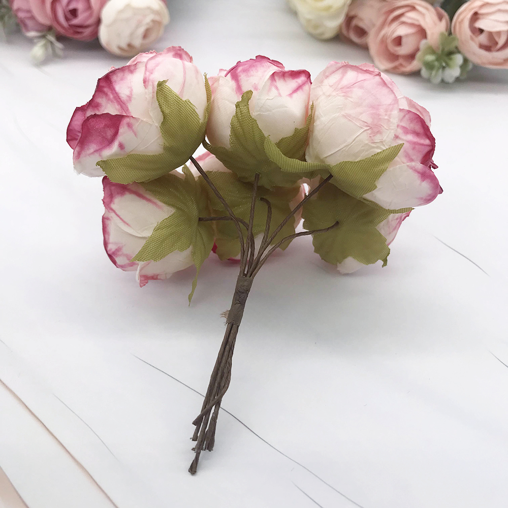 Guirnalda diy de 6 piezas de simulación, tocado de bosque, capullo de té europeo, borde , flor de seda Rosa retro, material de decoración de brotes
