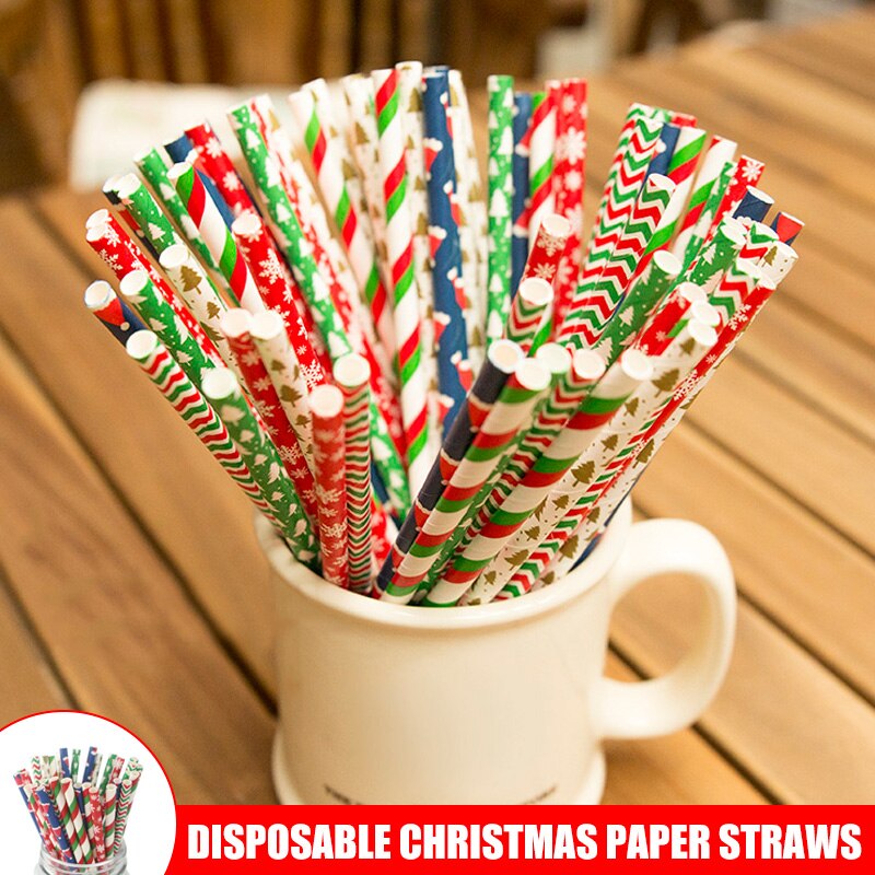 juego de pajitas desechables de papel, vajilla de Navidad, suministros para fiestas de bodas VA88